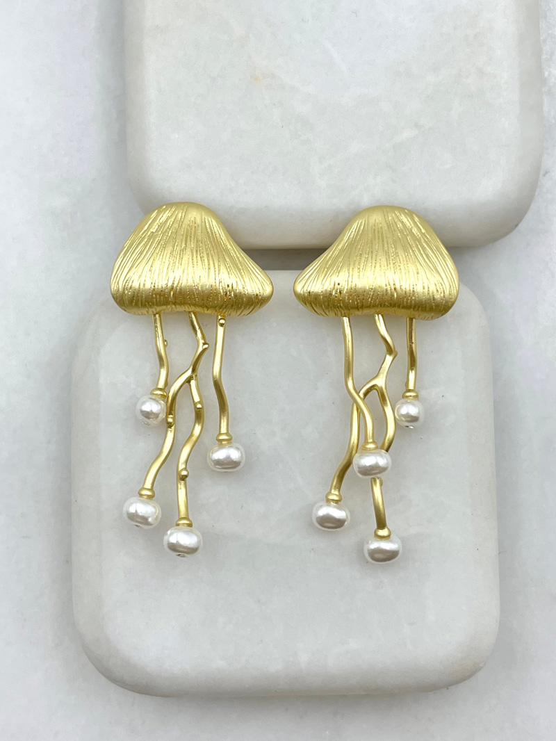 İncili Denizanası Mat Küpe Gold