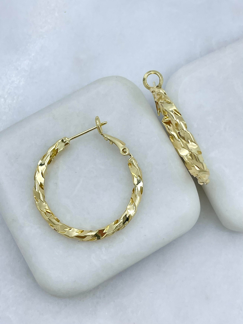 Altın Kaplama Kesme Burgu Halka Küpe Gold