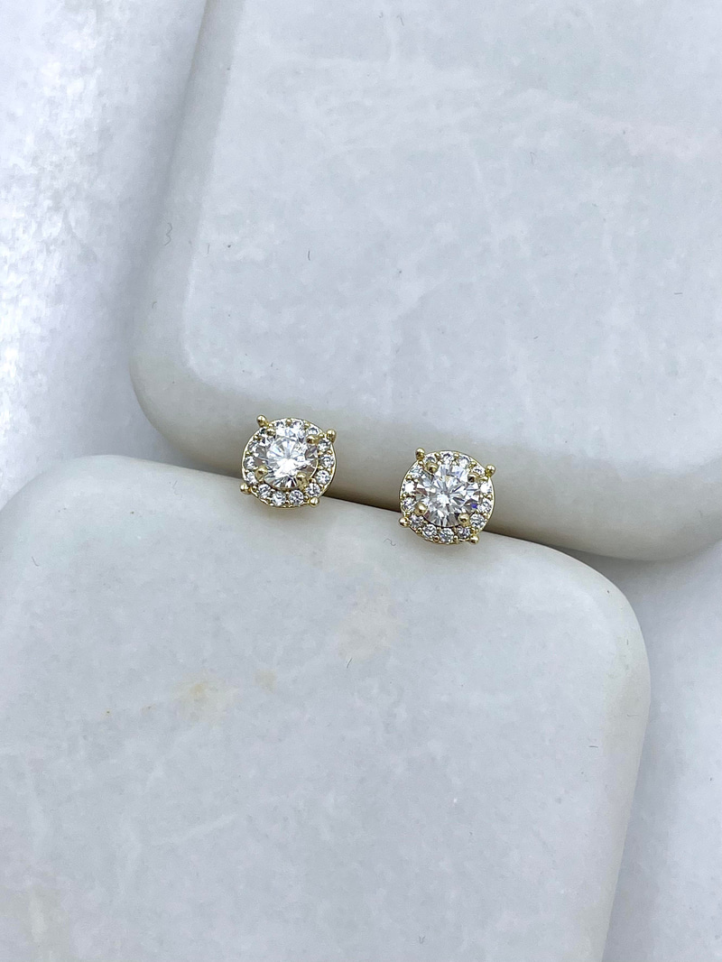 Özel Seri Gömme ve Kristal Taşlı Daire Küpe 0.6 mm Gold