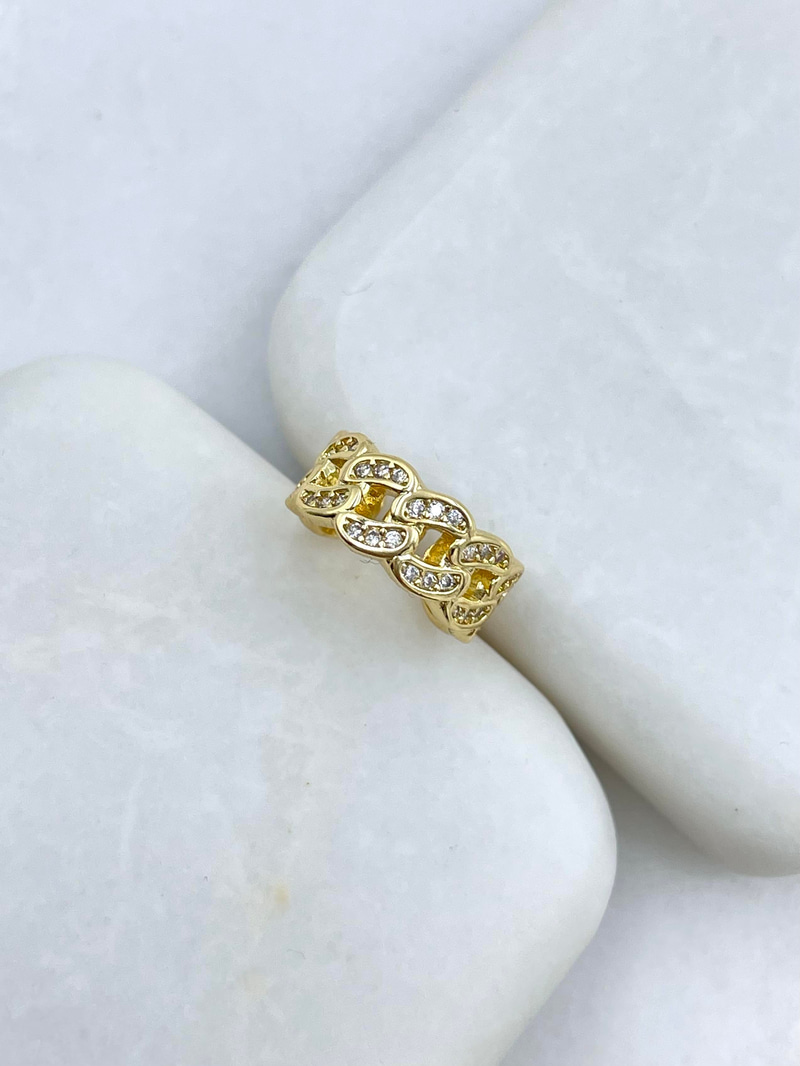 Altın Kaplama Gömme Taşlı Zincir Model Kıkırdak Küpe Gold