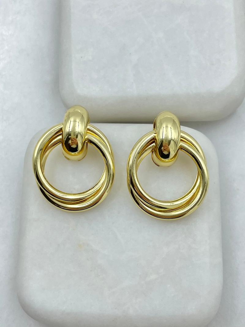 Altın Kaplama İç İçe Küçük Halka Küpe Gold