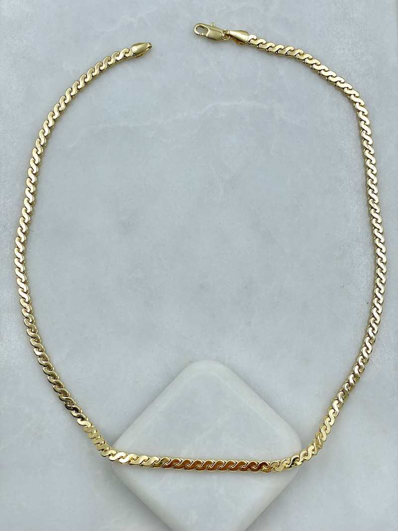 Altın Kaplama Dalga Plaka Kolye 45 cm Gold