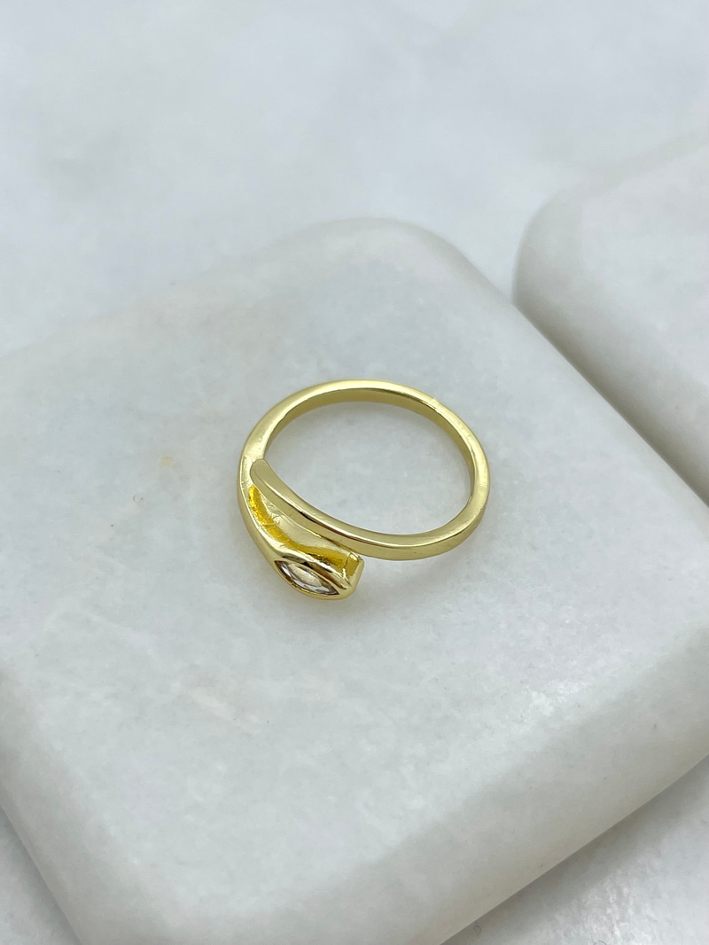 Altın Kaplama Kristal Taşlı Yılan Serçe Parmak Yüzüğü Gold