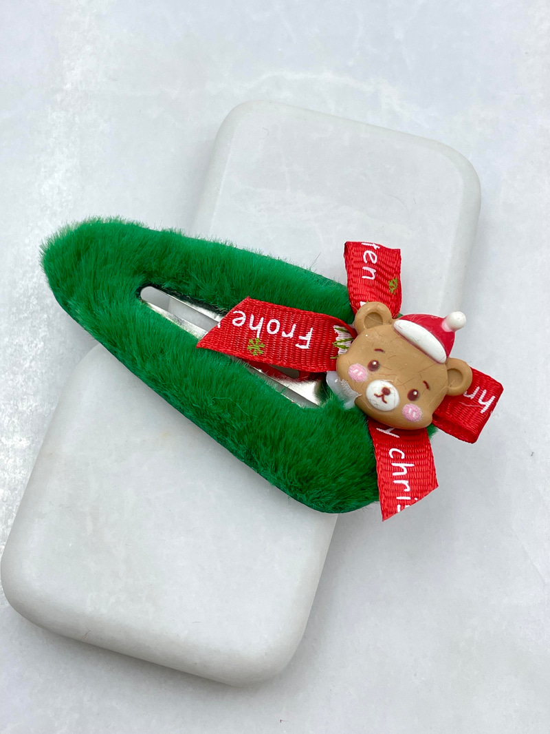 Yeşil Peluş Pembe Yanaklı Ayıcık Pens Toka Renkli