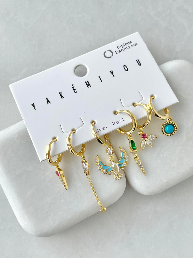 Özel Seri Altılı Renkli Kristal Taşlı Bohem Model Küpe