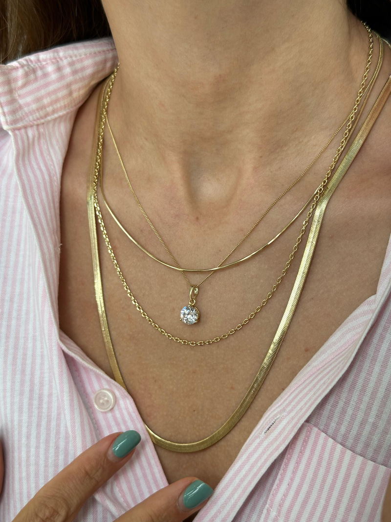 Özel Seri Tektaş Zincir Kolye Gold