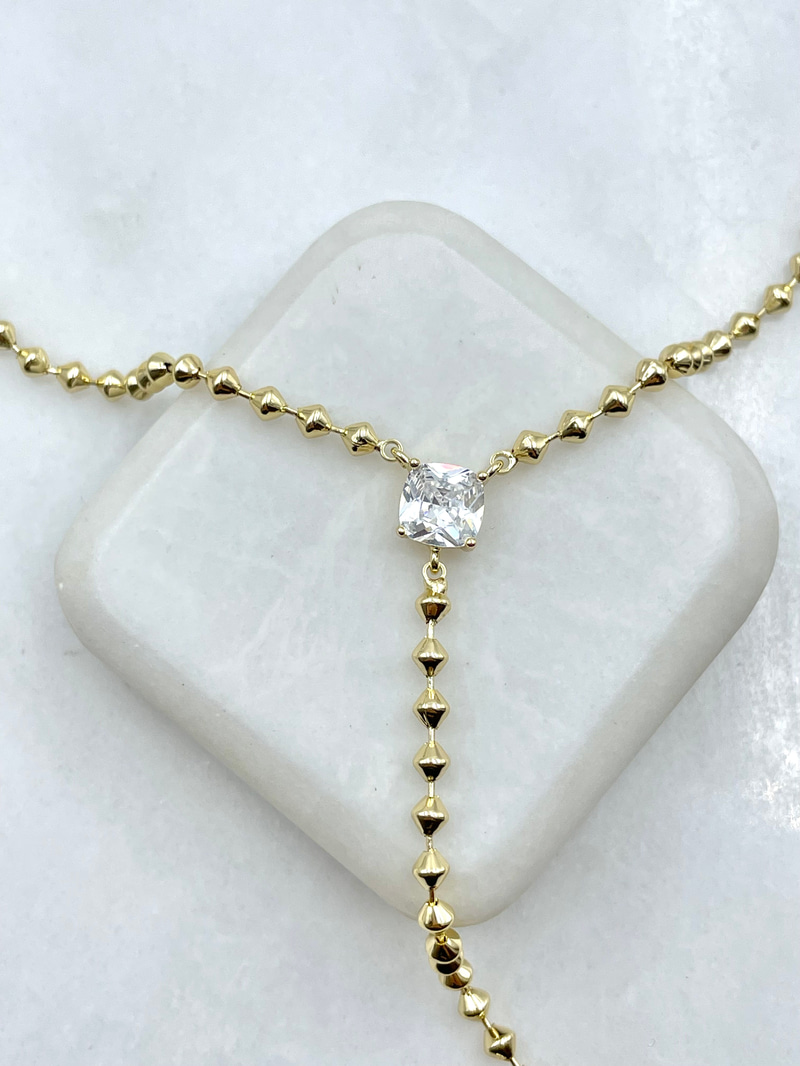 Kristal Taşlı Tasarım Zincir Y Model Kolye Gold