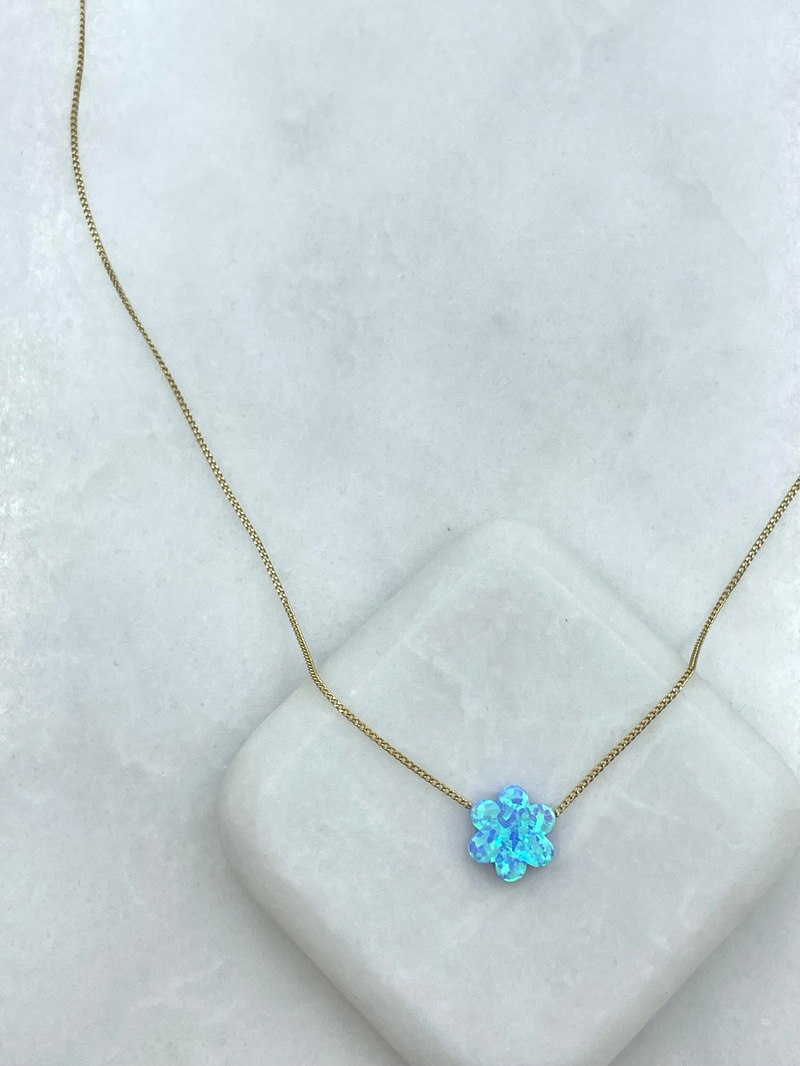Özel Seri Opal Taşlı Çiçek Kolye Mavi
