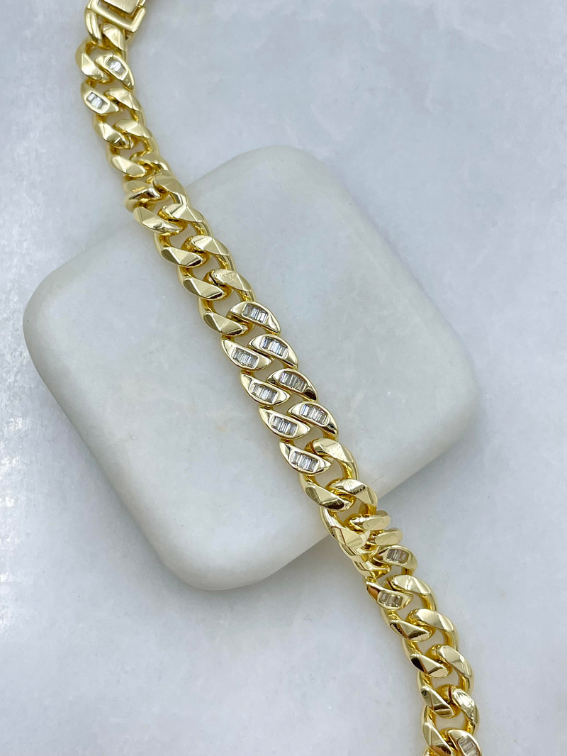 Altın Kaplama Kristal Taşlı Zincir Model Bileklik Gold