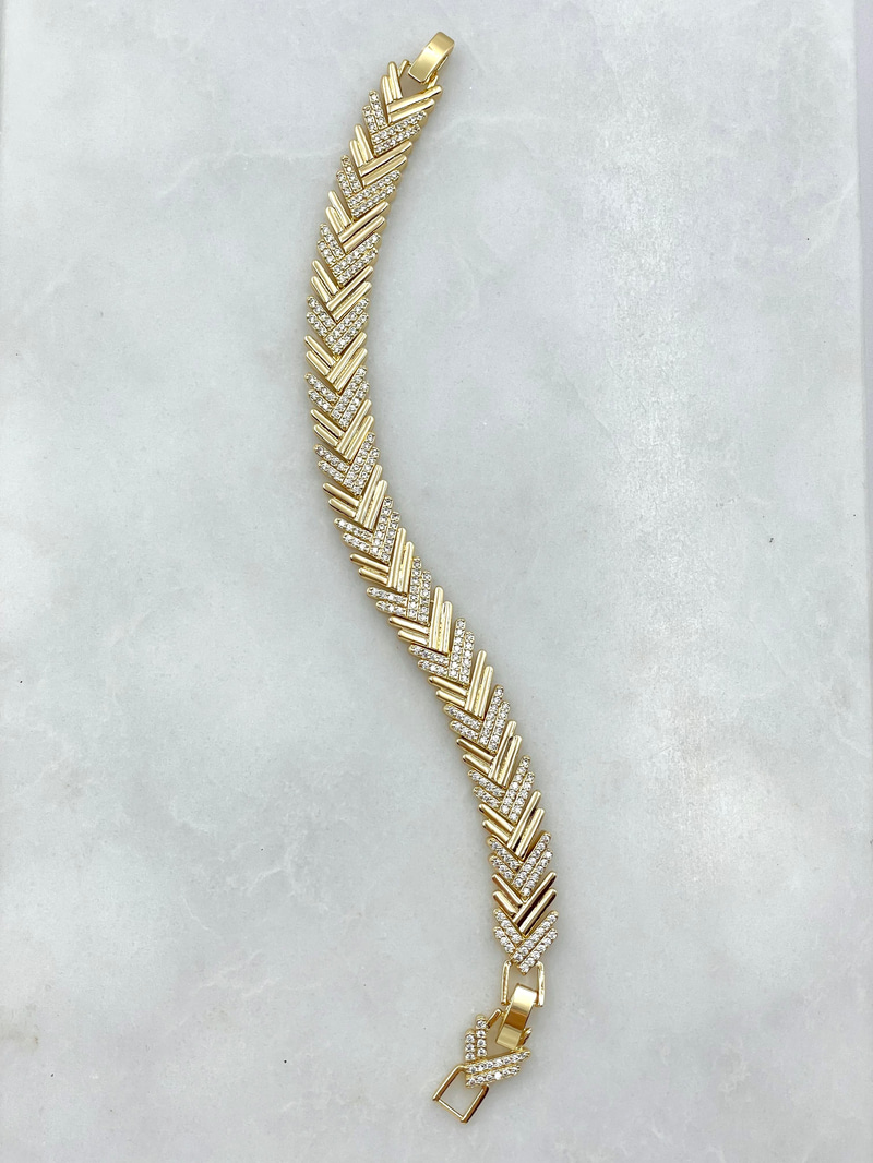 Altın Kaplama Zirkon Taşlı Üçgen Şerit Bileklik Gold