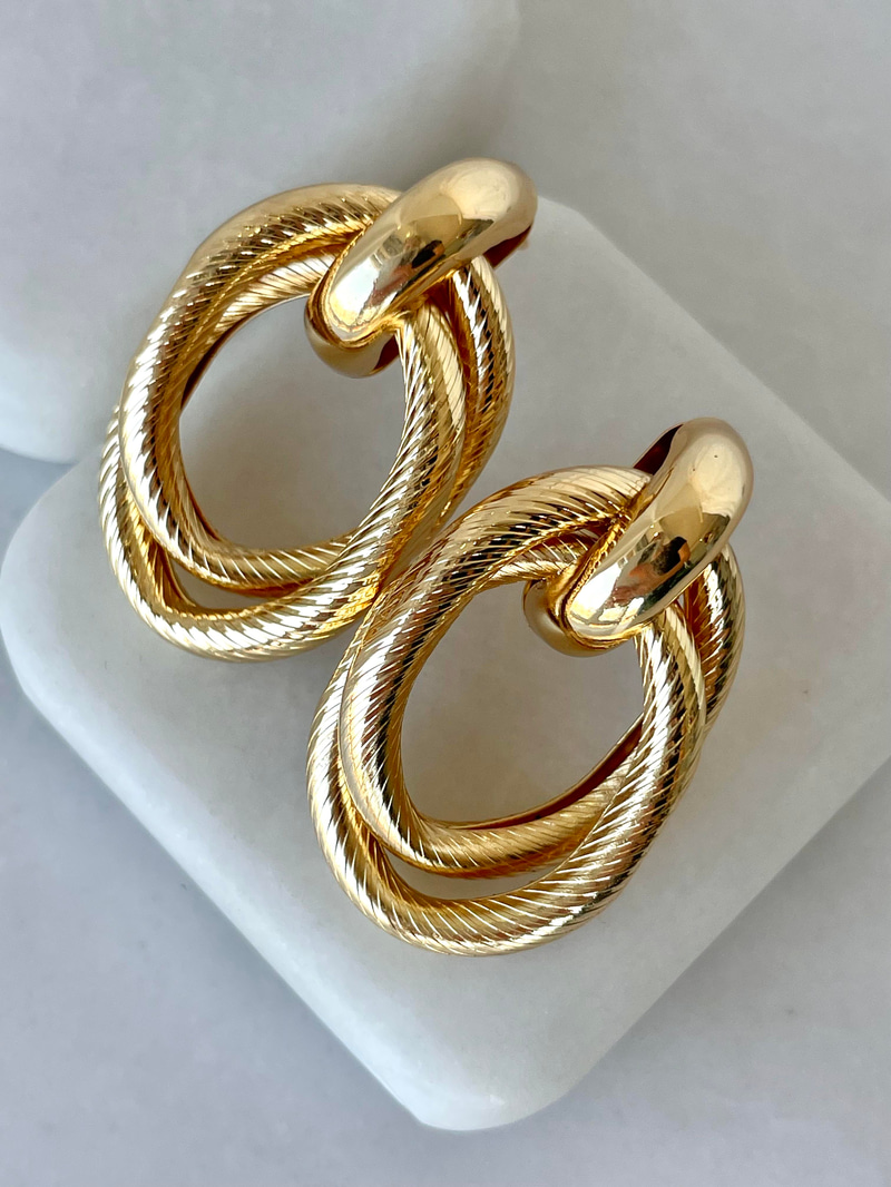 Altın Kaplama Vintage Oval Küpe