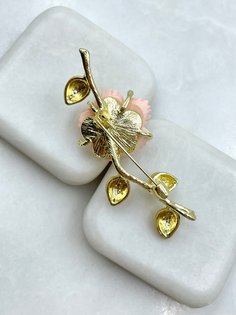 İncili Pembe Çiçek Broş Renkli