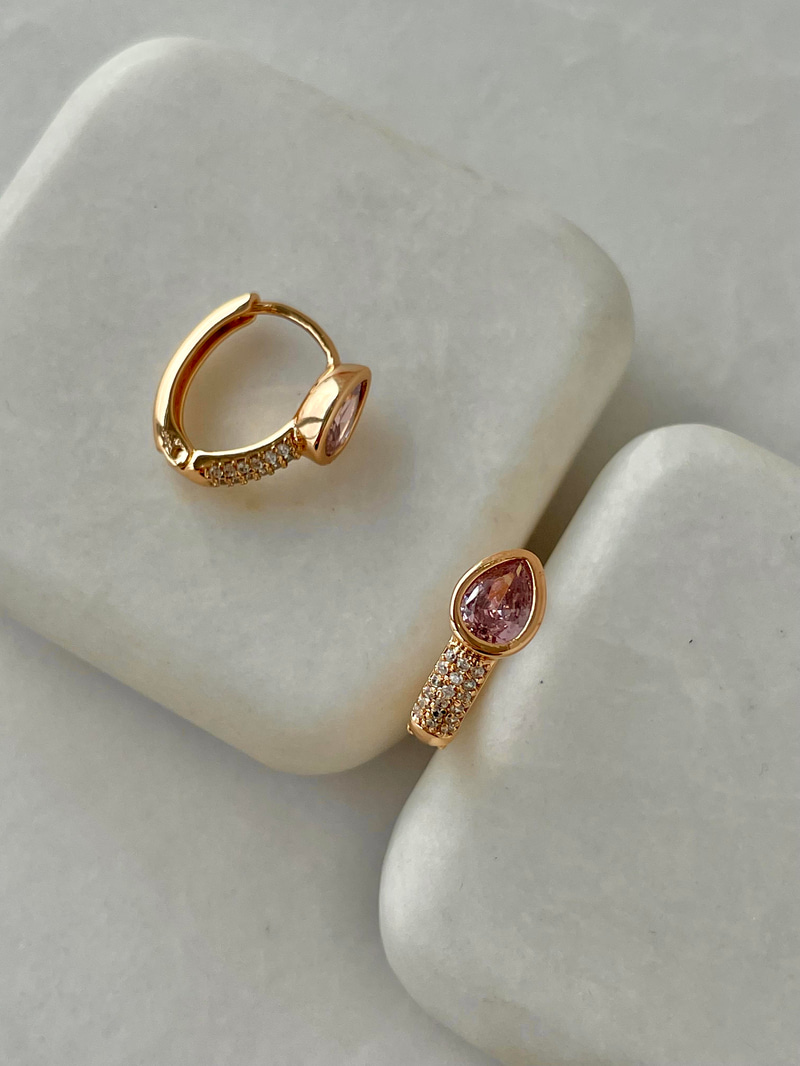 Özel Seri Damla Kristal ve Gömme Taşlı Küpe Pembe