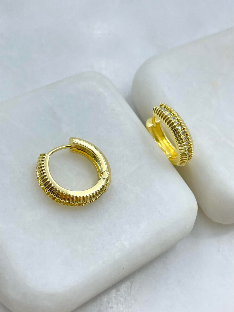 Altın Kaplama Gömme Taşlı Vintage Halka Küpe Gold