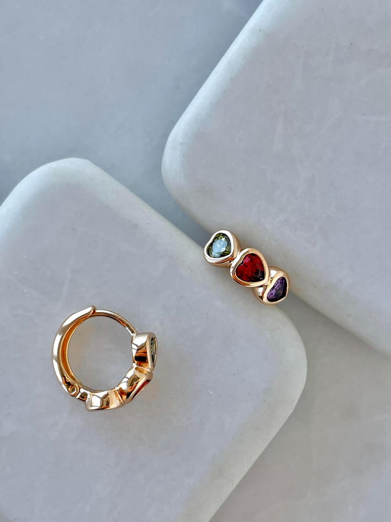 Özel Seri Renkli Kalp Minimal Halka Küpe