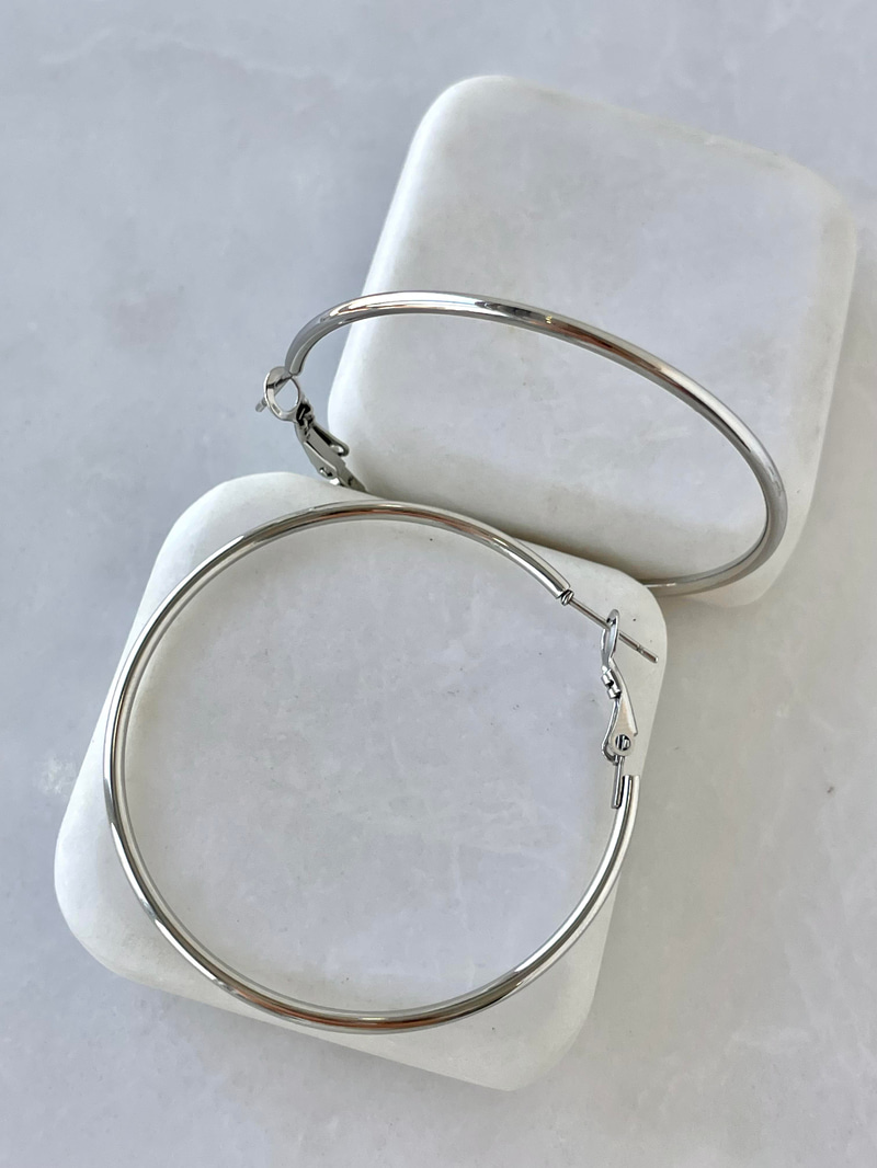 Çelik Basic Halka Küpe 5 cm Gümüş