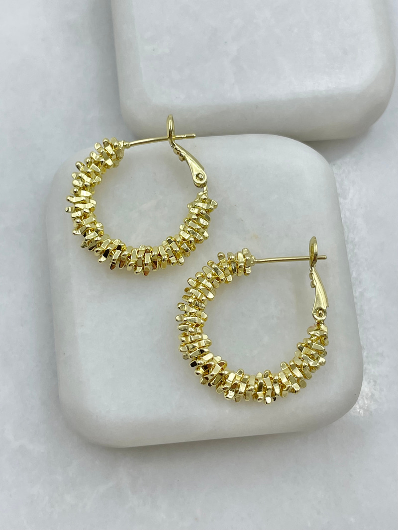 Altın Kaplama Dişli Dokulu Halka Küpe 2.5 cm Gold