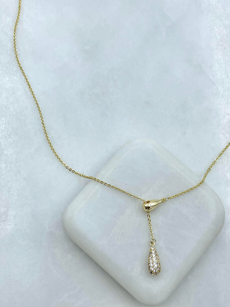 Altın Kaplama Gömme Taşlı Damla Model Y Kolye Gold