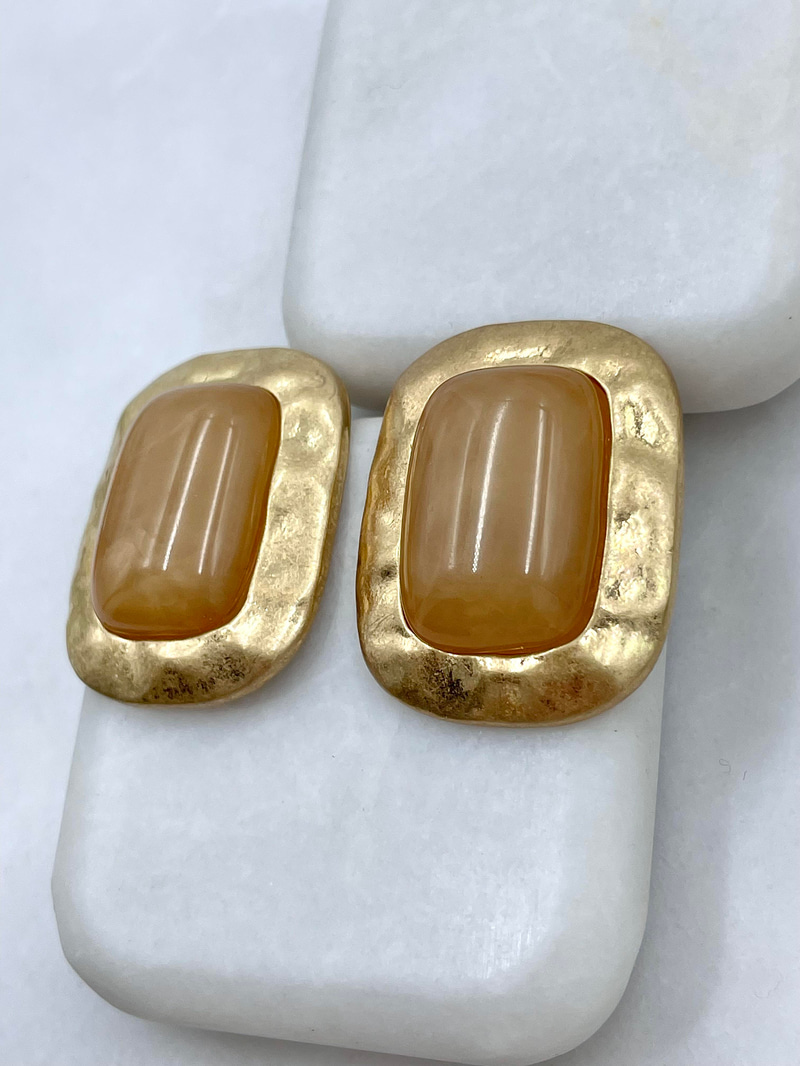 Altın Kaplama Gold Plaka Dikdörtgen Vintage Küpe Vizon