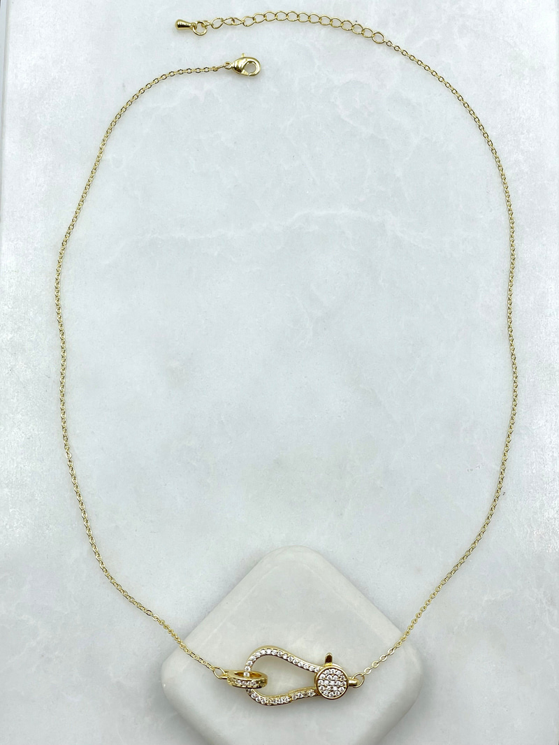 Gömme Taşlı Kilit Model Kolye Gold