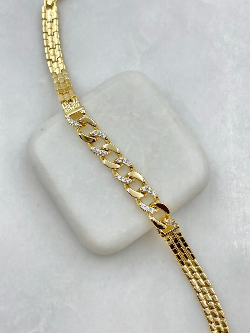 Zincir ve Kordon Model Bileklik Gold