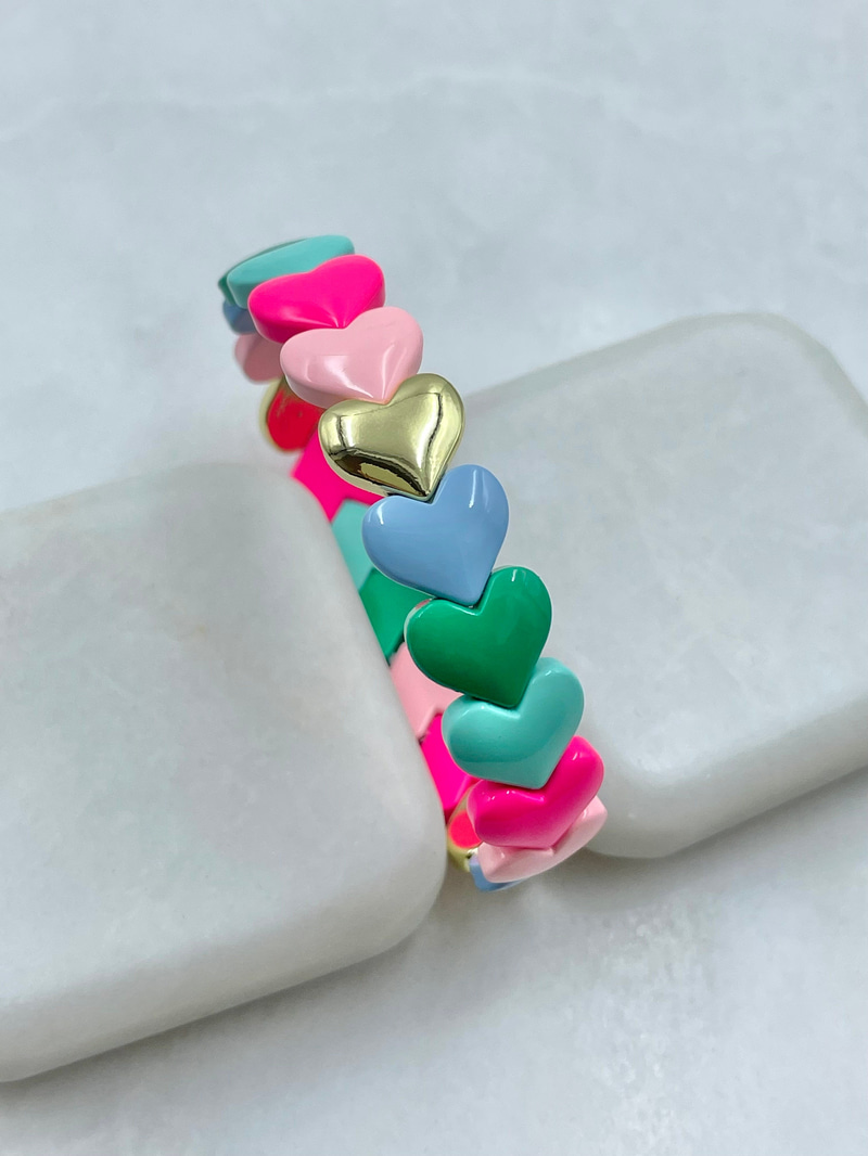 Renkli Kalp Porselen Lastik Bileklik Renkli