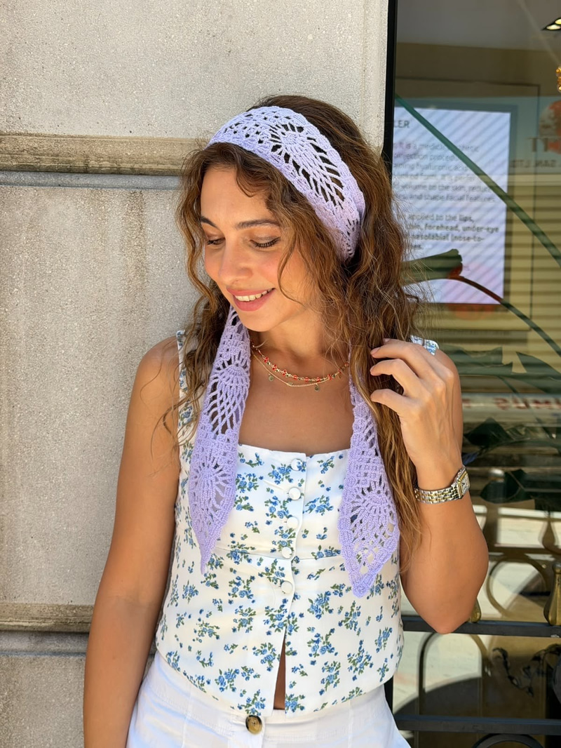 Dantel Model Bandana ve Kemer Lila