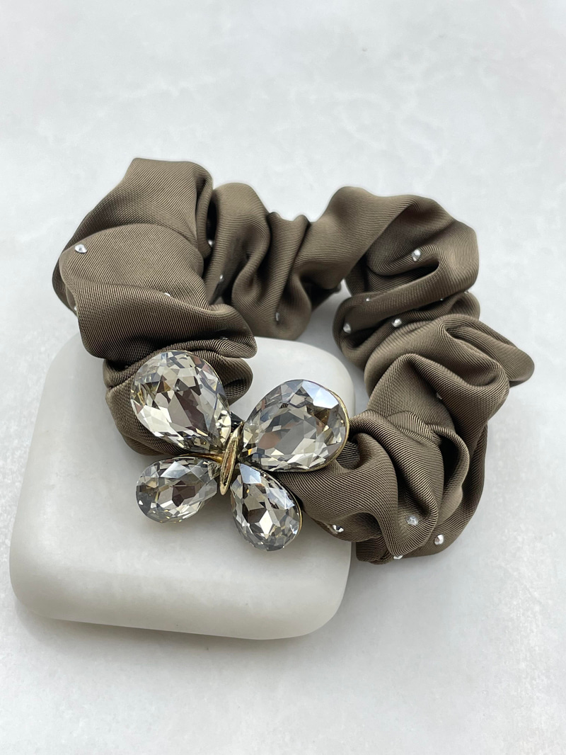 Kristal Kelebekli Premium Scrunchie Toka Vizon
