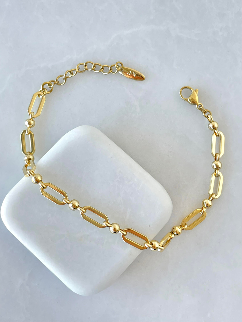Özel Seri Topçuk ve Zincir Model Bileklik Gold