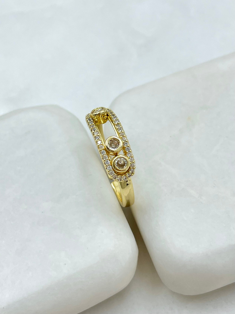 Altın Kaplama Gömme ve Kristal Taşlı Ataç Yüzük Gold
