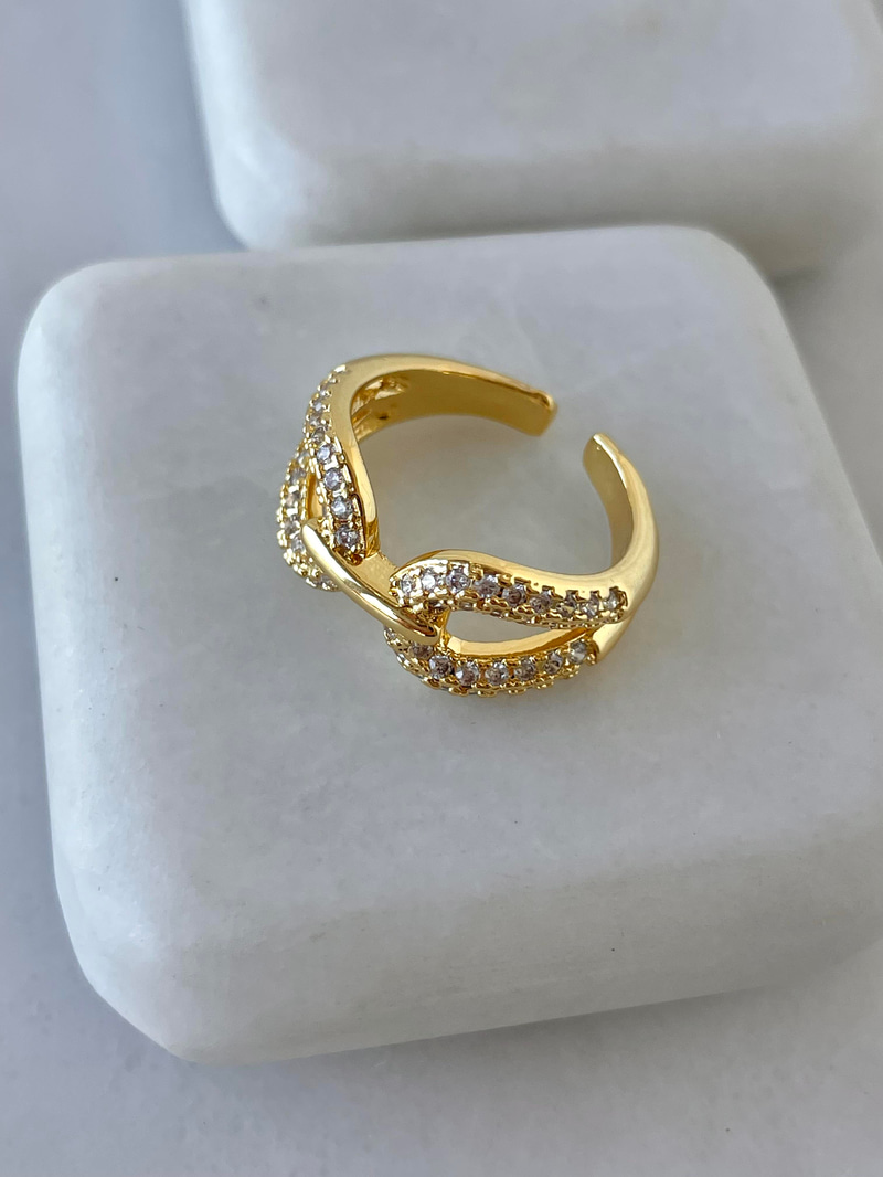 Altın Kaplama Gömme Taşlı Birleşim Yüzük Gold