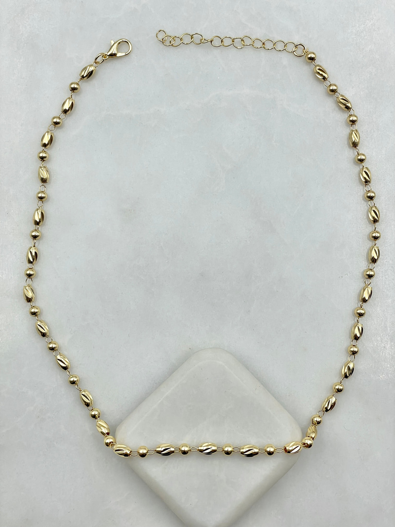 Topçuk ve Bombe Boru Zincir Kolye Gold