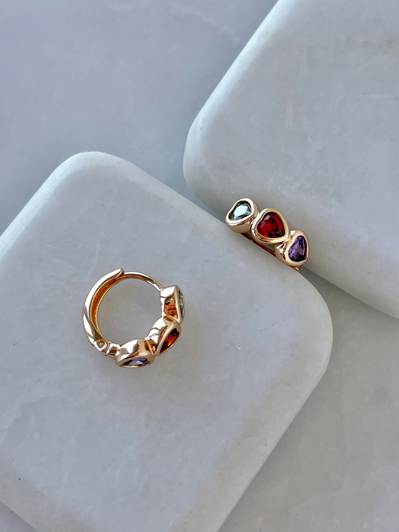 Özel Seri Renkli Kalp Minimal Halka Küpe