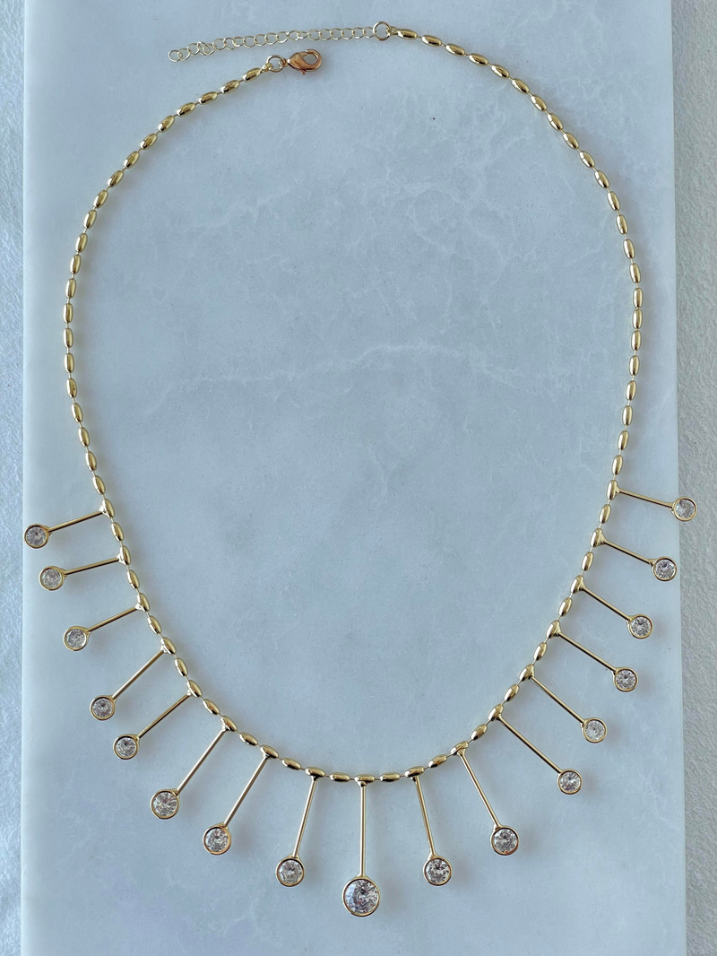 Altın Kaplama Daire Kristal Taşlı Sütun Kolye Gold