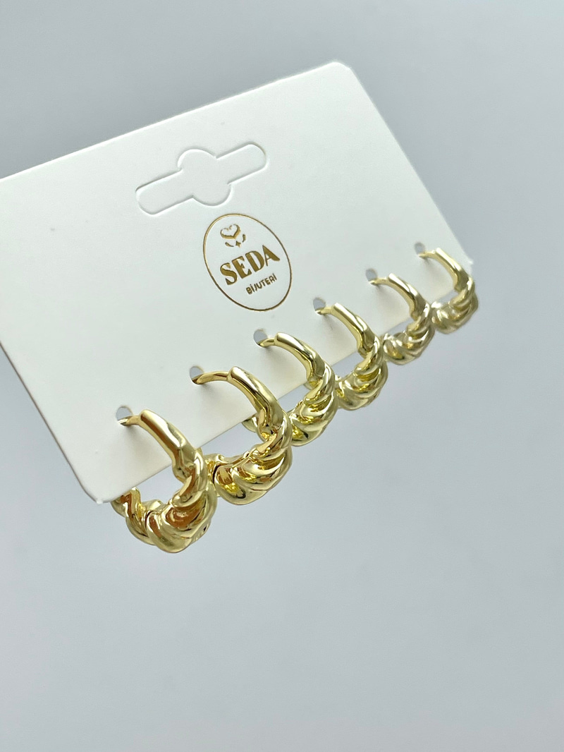 Altın Kaplama Burgu Model Altılı Set Küpe Gold