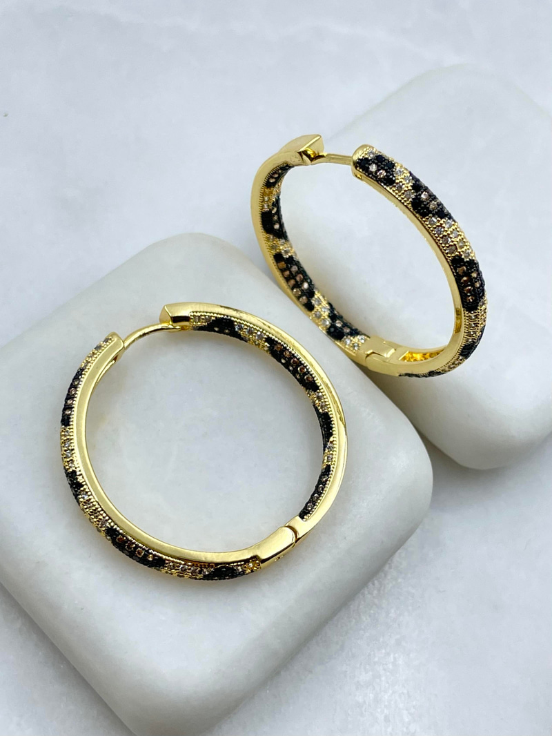 Altın Kaplama Leopar Desenli Tasarım Halka Küpe Gold