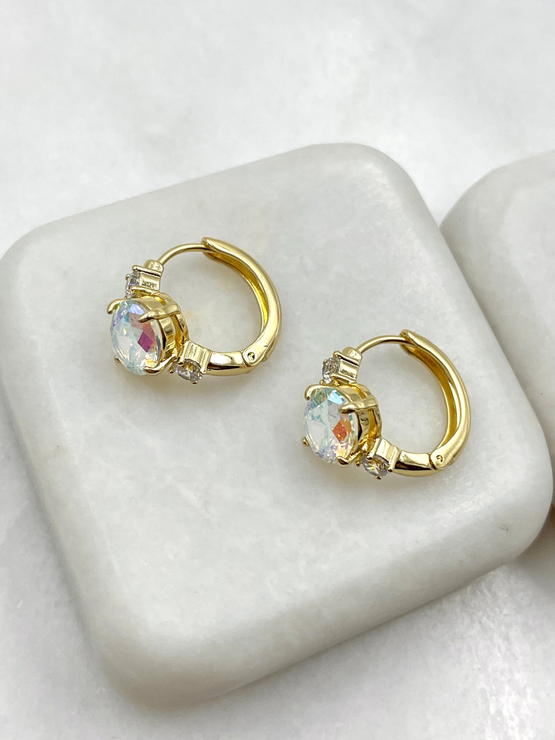 Özel Seri Daire Swarovski Taşlı Halka Küpe Gold