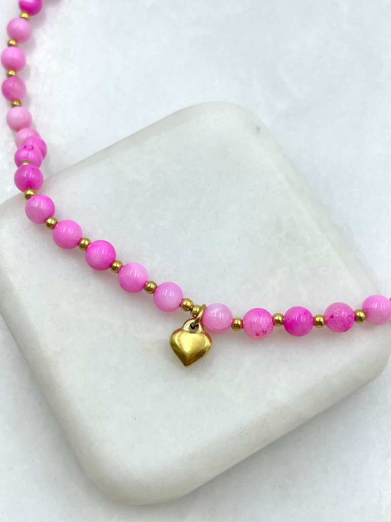 Kalp Sallantılı Pembe Topçuk Halhal Gold
