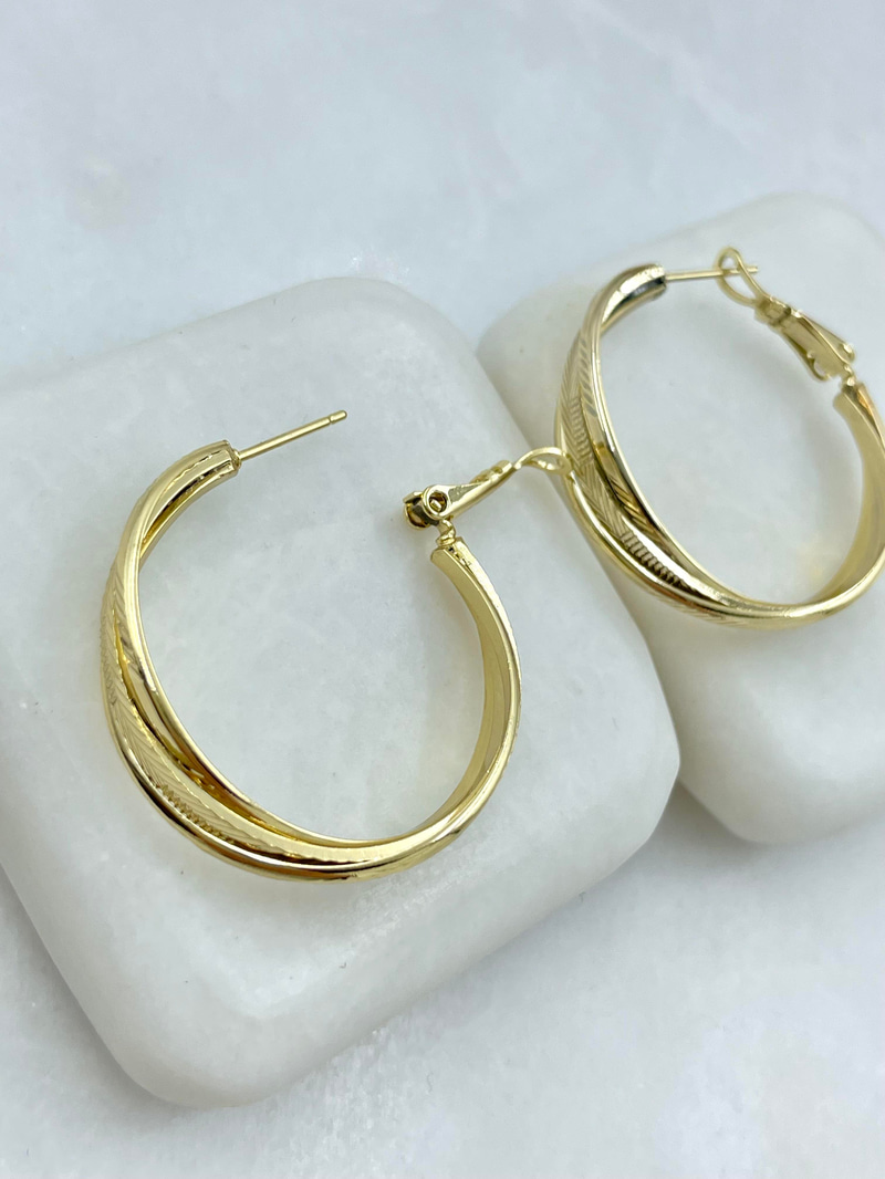 Özel Seri Lazer Kesim Çoklu Görünüm Halka Küpe 3 cm Gold