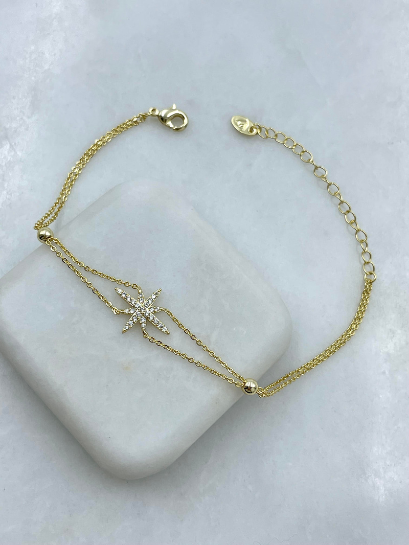 Altın Kaplama Kuzey Yıldızı ve Topçuk Bileklik Gold