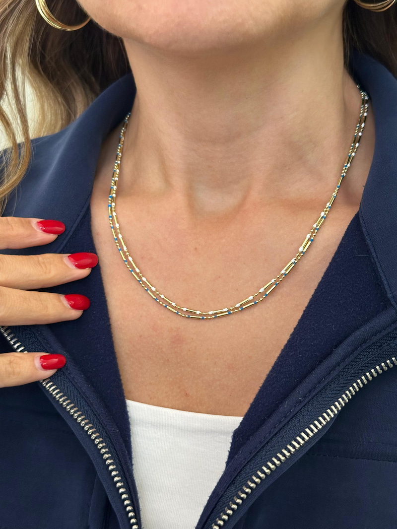 Altın Kaplama Topçuk Gold Detaylı Boncuk Kolye Beyaz