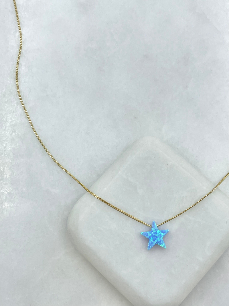 Özel Seri Opal Taşlı Yıldız Kolye Mavi