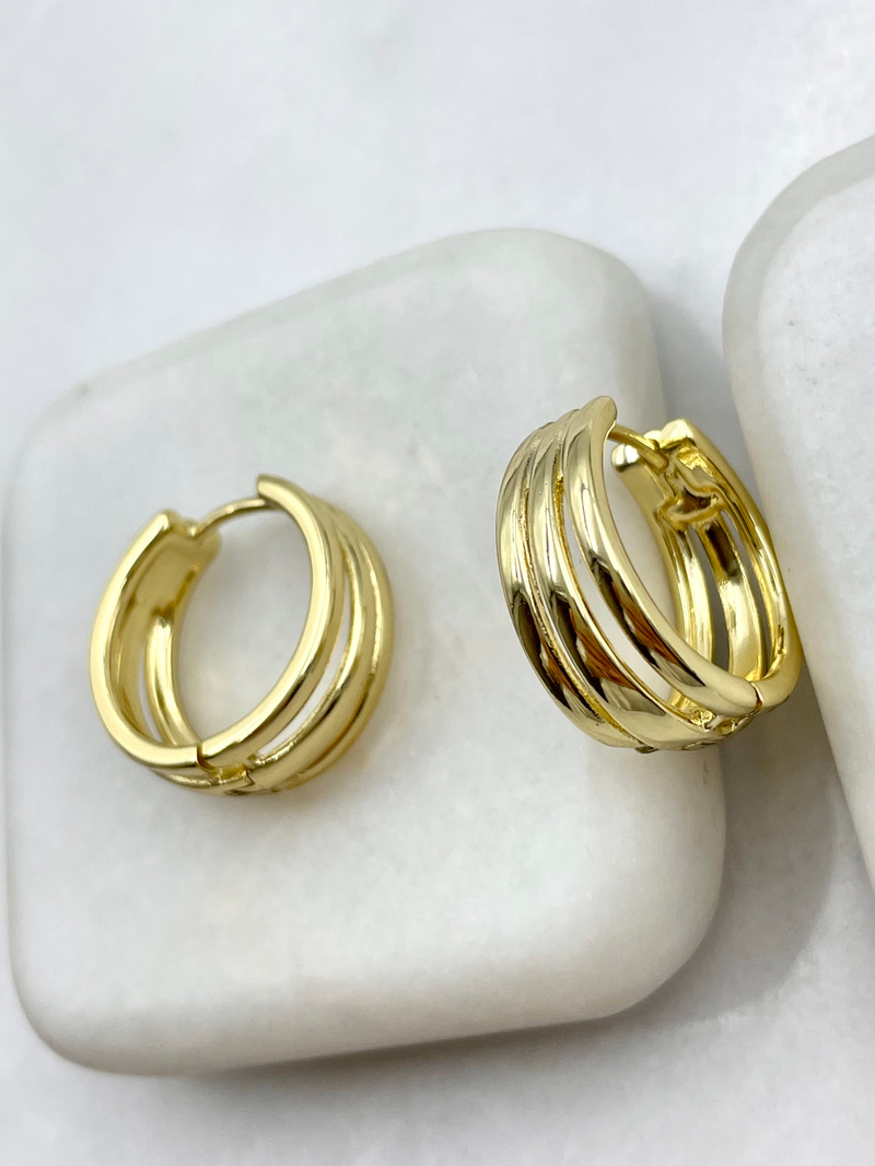 Özel Seri Üçlü Görünüm Halka Küpe Gold