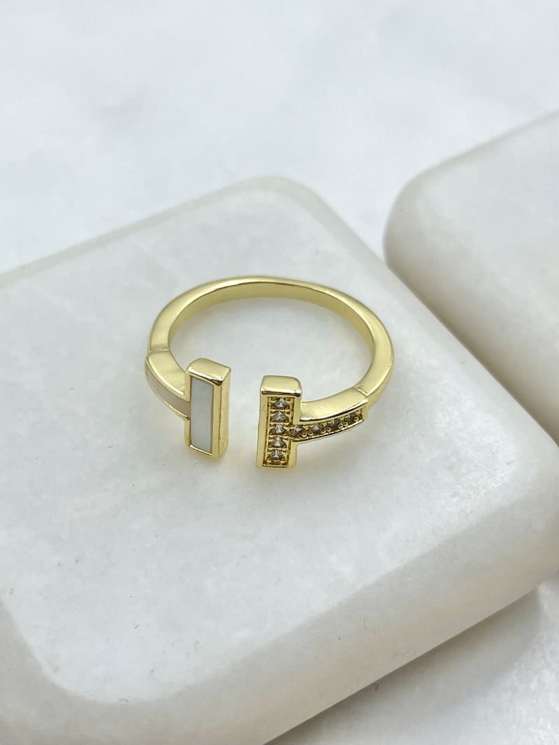 Sedefli ve Gömme Taşlı Birleşim Yüzük Gold