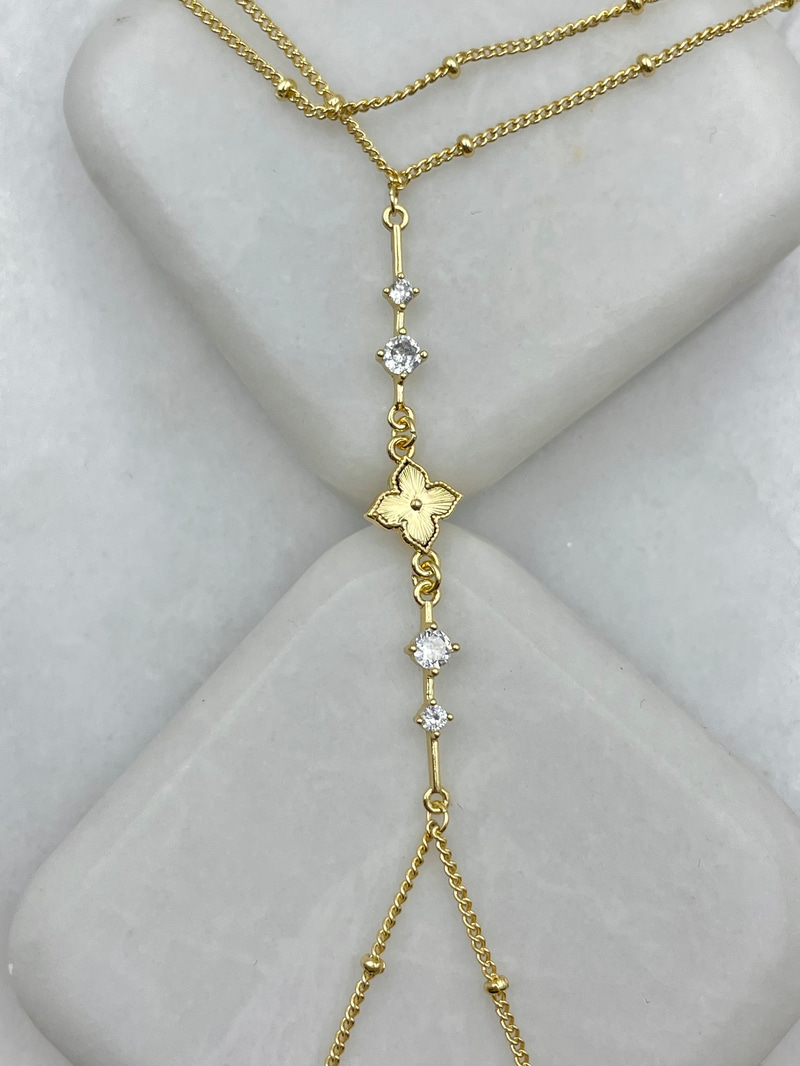 Altın Kaplama Kristal Taşlı Yonca Şahmeran Gold