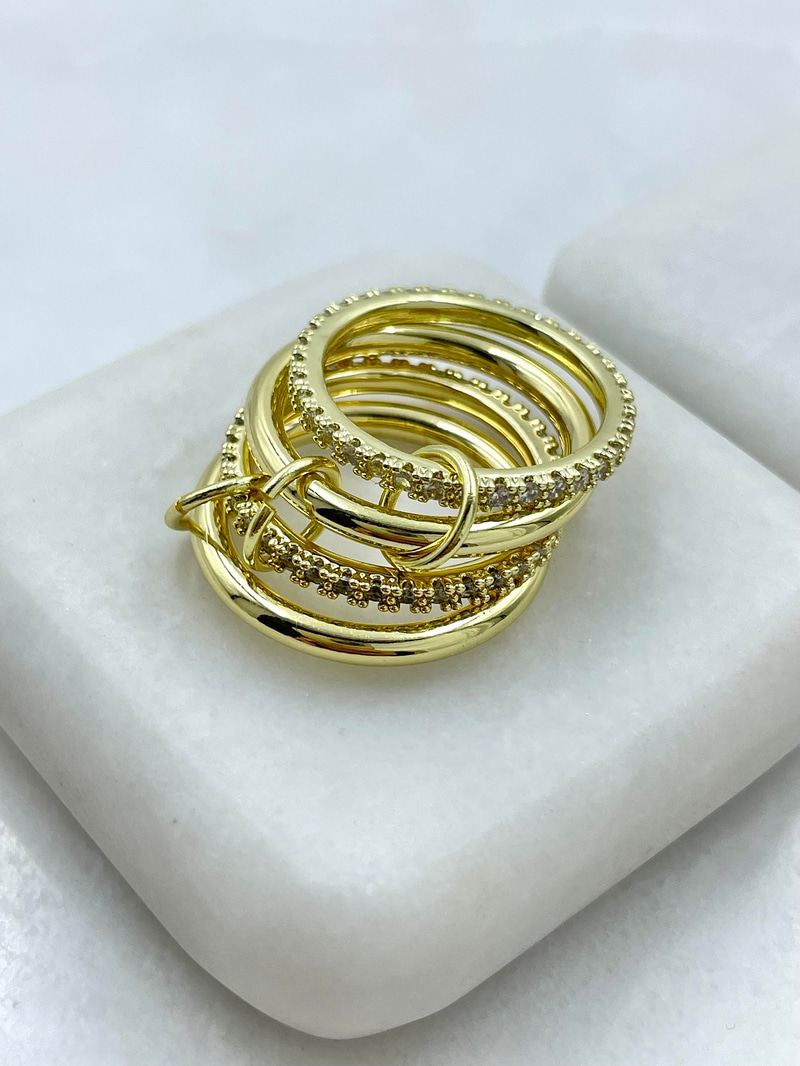 Altın Kaplama Gömme Taşlı Dörtlü Halka Yüzük Gold