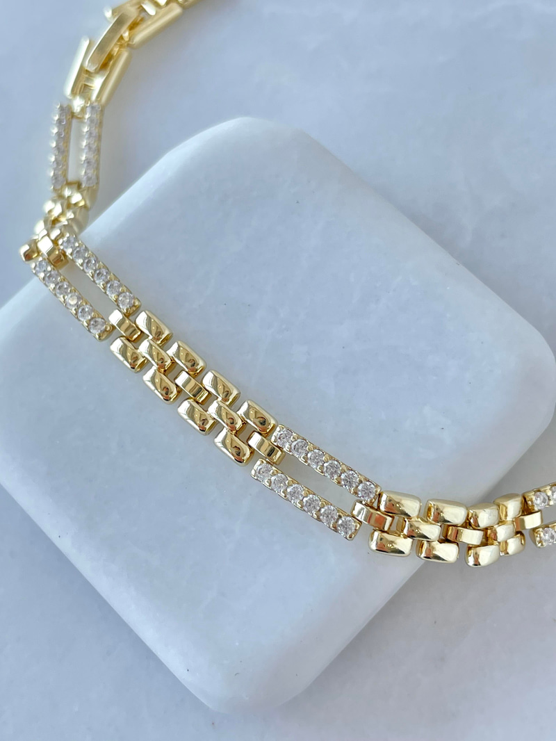 Özel Seri Zirkon Taşlı Kordon Model Bileklik Gold