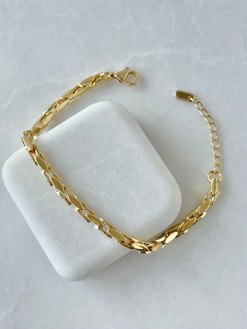 Altın Kaplama Örgü Arpa Zincir Bileklik Gold