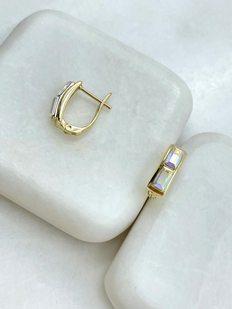 Özel Seri İkili Kare Swarovski Taşlı Küpe Gold