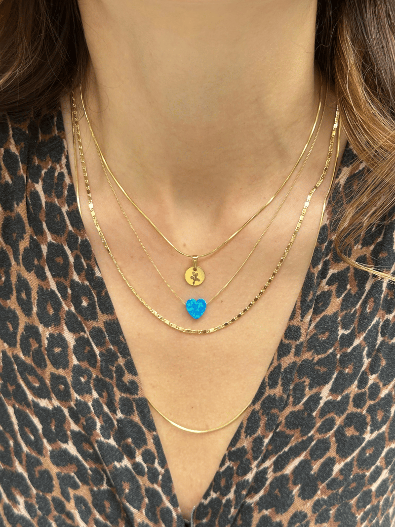 Özel Seri Opal Taşlı Kalp Model Kolye 45 cm Gold